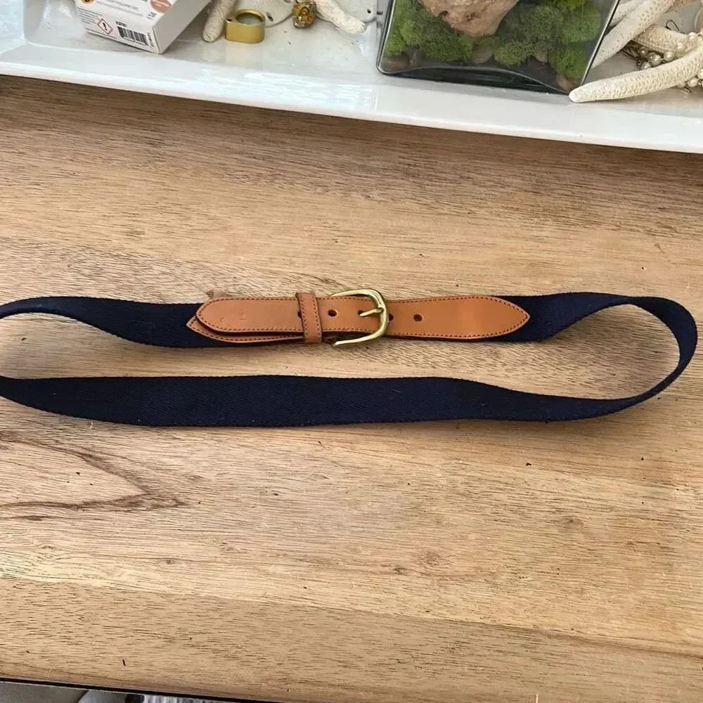 Regimental Club by Leyva navy brown leather webbing belt made in Spain size medi